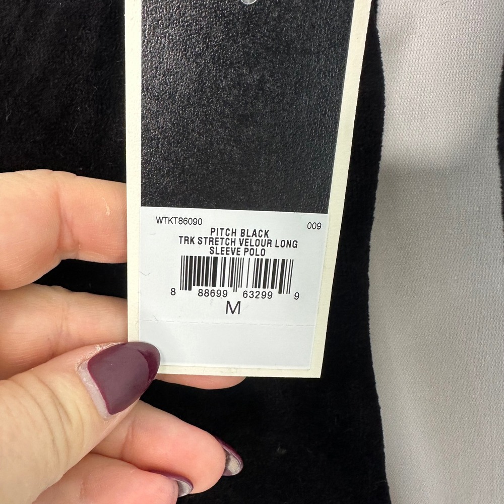 Juicy Couture Black Label Velour Long Sleeve Collar Shirt Medium Black Y2K Style - Picture 9 of 13